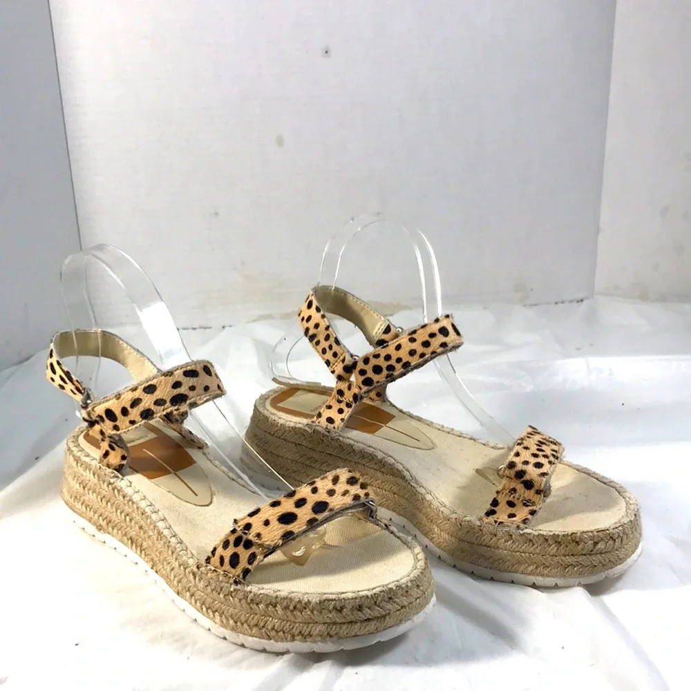 Dolce Vita Myra Women’s Leopard Print Fur Espadrille Adjustable Platform Sandals